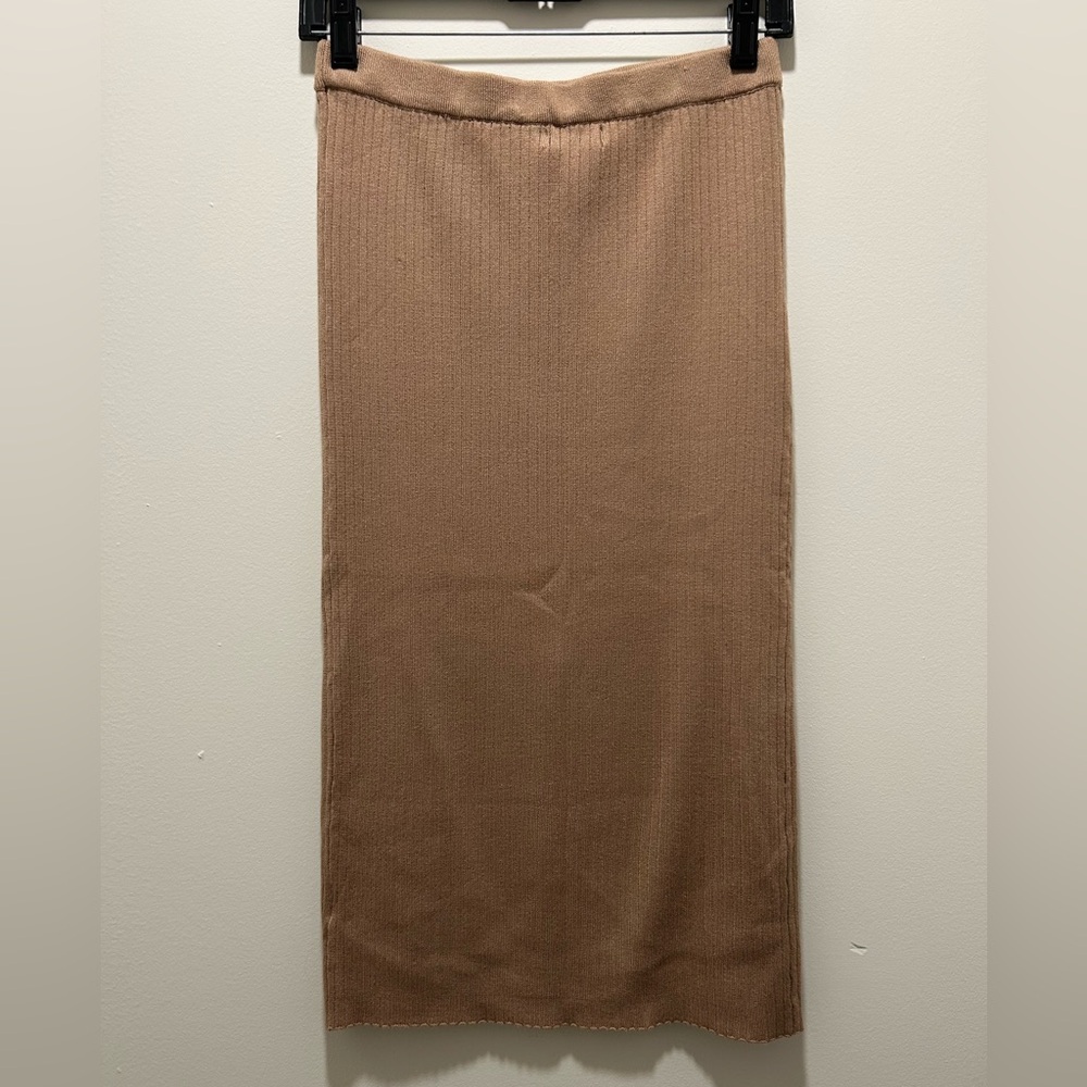 Love Tree Tan Midi Skirt with Button Detail - Picture 2 of 4